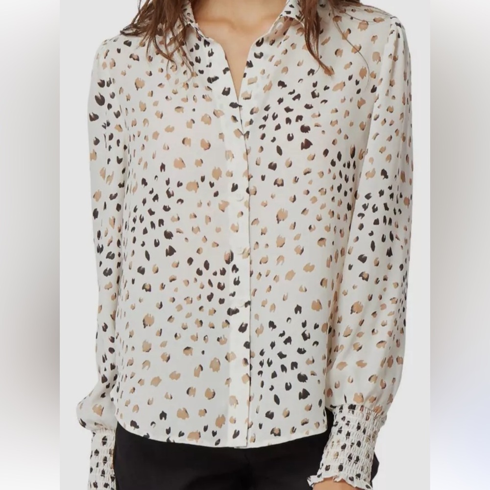 Habitual White Sage Long Sleeve Button- Up Blouse Smocked Cuffs Size Small